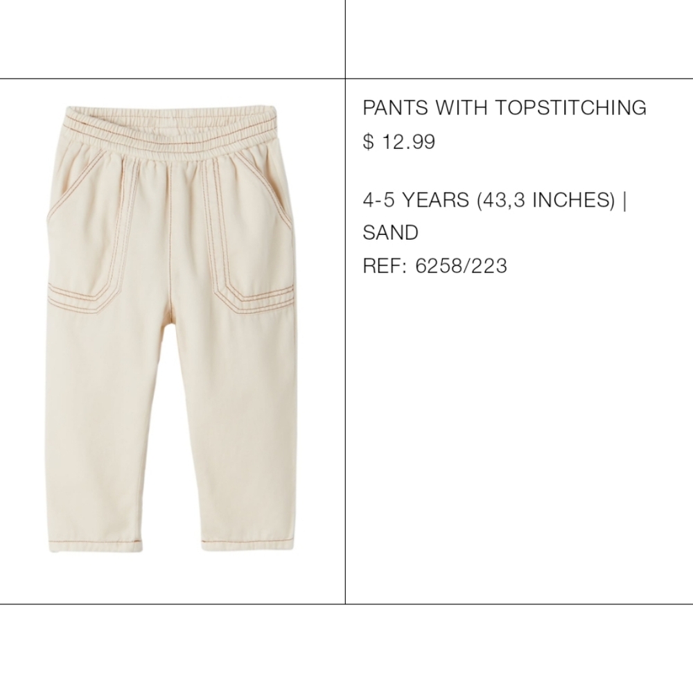 Zara kids pants with topstitch